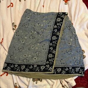 Vintage Floral Wrap Skirt - Blue and Black